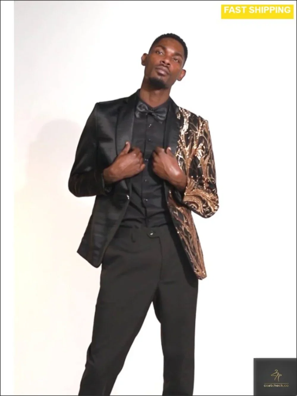 Mens Gold Sequin Blazer Notch Lapel Dinner Party Tux Jacket Slim Fit_6